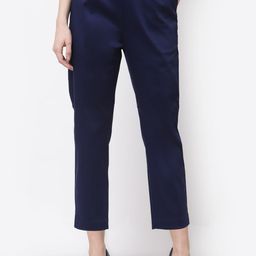 BLANC9 Women Blue Relaxed Straight Leg Straight Fit Pleated Cropped Trousers-image-38