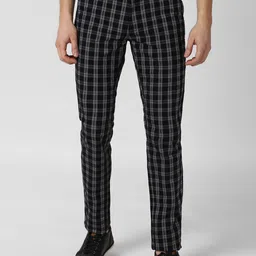 Peter England Casuals Men Black Checked Slim Fit Trousers-picture-18
