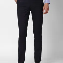 Peter England Elite Men Navy Blue Checked Slim Fit Trousers-image-11