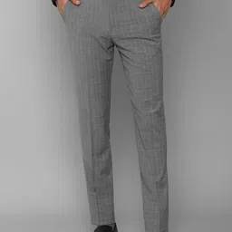 Louis Philippe Men Grey Checked Slim Fit Trousers-image-99