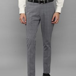 Louis Philippe Men Grey Checked Slim Fit Trousers-image-17