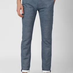 V Dot Men Blue Slim Fit Textured Winter Trousers-image-84