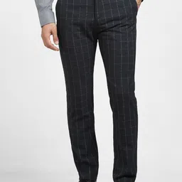 SELECTED Men Checked Slim Fit Formal Trousers-image-7