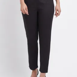 W Women Black Slim Fit Pleated Trousers-28