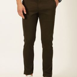 Mast & Harbour Men Olive Green Smart Slim Fit Cotton Chinos Trousers-image-25