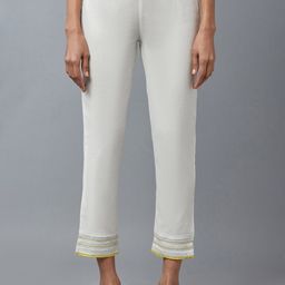 W Women White Slim Fit Trousers-image-80