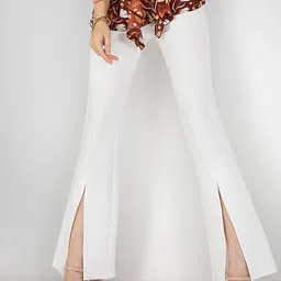 SASSAFRAS Women White Slim Fit Mid Rise Trousers-image-94