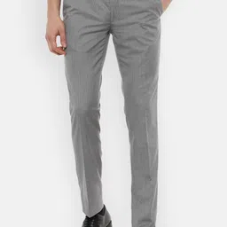V Dot Men Grey Striped Slim Fit Formal Trousers-image-78