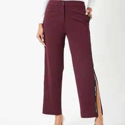 Miss Chase Women Maroon Regular Fit Solid Slitted Trousers-image-40