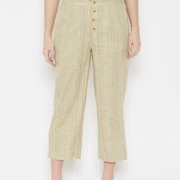 WineRed Women Green Striped Trousers-image-70