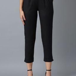 elleven Women Black Solid Tapered Fit Pleated Cigarette Trousers-image-58