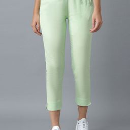 elleven Women Green Tapered Fit Pleated Cigarette Trousers-image-87