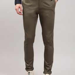 BEN SHERMAN Men Olive Green Solid Skinny Fit Trousers-image-41