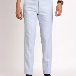 Turtle Men Smart Slim Fit Checkered Formal Trousers-image-58