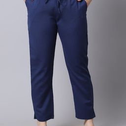 Pistaa Women Navy Blue Pleated Cigarette Trousers-picture-33