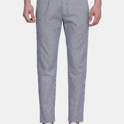 Blackberrys Men Blue Textured Striped Phoenix Skinny Fit Trousers-image-24