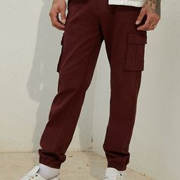 Campus Sutra Men Maroon Relaxed Easy Wash Cotton Cargos-image-98