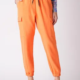 Globus Women Neon Orange Loose Fit Joggers Trousers-image-33