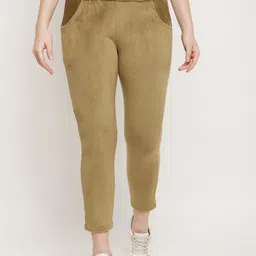 Camey Women Relaxed Slim Fit Mid-Rise Non Iron Corduroy Cropped Trousers-image-65