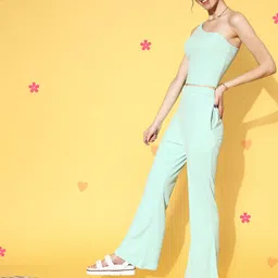 Athena Women Stylish Green Solid Top with Trousers-image-42