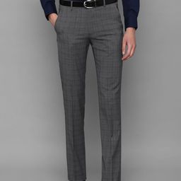 Louis Philippe Men Grey Checked Slim Fit Trousers-image-86