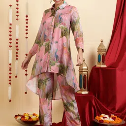 Jaipur Kurti Printed Shirt Collar Tunic & Trousers-image-18