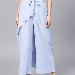 Bitterlime Women Blue Solid Layered Relaxed Parallel Trousers-image-18