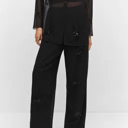 MANGO Women Floral Embellished Flared High-Rise Parallel Trousers-image-24