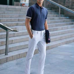 Louis Philippe Sport Men Blue Checked Tapered Fit Trousers-image-55
