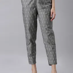 Go Colors Women Striped Tailored Tapered Fit Trousers-17