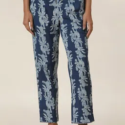 W Blue Women Ethnic Motifs Printed Mid-Rise Cotton Trousers-picture-11