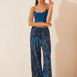 Trendyol Women Floral Printed Mid Rise Parallel Trousers-image-45
