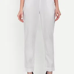 githaan Women Relaxed Straight Leg Mid-Rise Easy Wash Cotton Peg Trousers-image-47