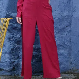 Sera Women Fuchsia Relaxed Straight Leg Easy Wash Trousers-image-14