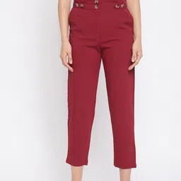 WineRed Women Maroon Solid High-Rise Easy Wash Trousers-image-26