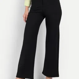 Next One Women Black Smart Straight Fit High-Rise Easy Wash Formal Parallel Trousers-image-72
