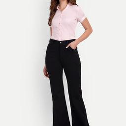 BROADSTAR Women Smart Flared High-Rise Easy Wash Stretchable Bootcut Trousers-picture-5