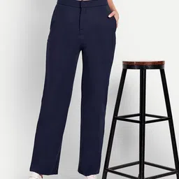Next One Women Smart Loose Fit High-Rise Easy Wash Cotton Casual Knitted Anti Fit Trouser-image-77