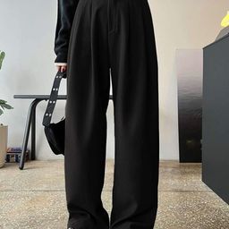 BROADSTAR Women Smart High-Rise Loose Fit Easy Wash Wide Leg Parallel Trousers-picture-11