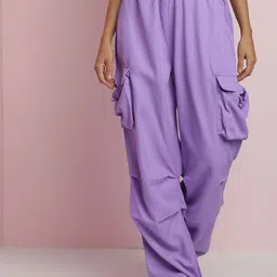 Kotty Women Relaxed Loose Fit High-Rise Cargos-image-87