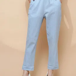 Global Republic Women Tailored Striped Mid Rise Elasticated Peg Trousers-image-99