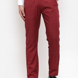 JAINISH Men Maroon Striped Smart Slim Fit Easy Wash Trousers-image-30