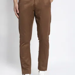 JAINISH Men Brown Smart Slim Fit Pure Cotton Trousers-image-22