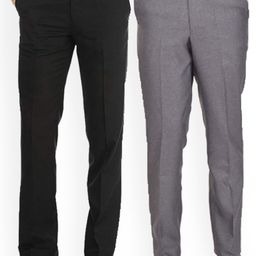 AD & AV Men Set of 2 Grey & Black Comfort Easy Wash Trousers-48
