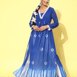 Sangria Printed Long Sleeves V-Neck A-Line Kurta With Trousers-picture-48