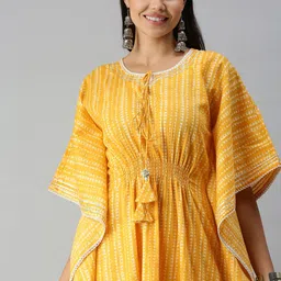 SHOWOFF Mustard Yellow Kaftan Kurta With Trousers-image-86