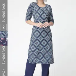 KALINI A Selection of 2 Printed Regular Straight Kurta With Trousers-image-46