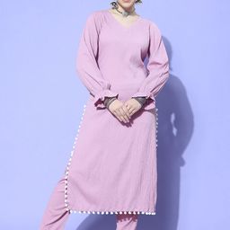 KALINI Self Design V-Neck Kurta with Trousers-25