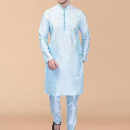 PRINTCULTR Mandarin Collar Regular Pure Silk Kurta With Pyjamas-image-45