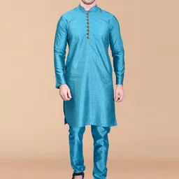 PRINTCULTR Mandarin Collar Regular Pure Silk Kurta With Pyjamas-image-45